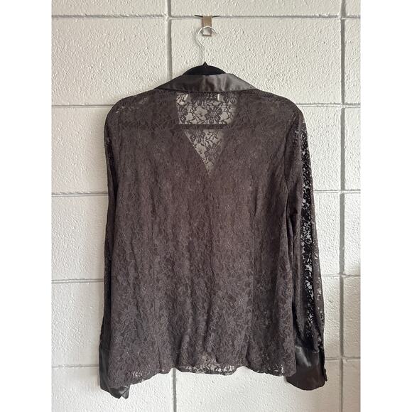 Vintage Y2K Women's Satin Lace Button Front Mesh Top size XL Whimsigoth Witchy - Picture 4 of 4